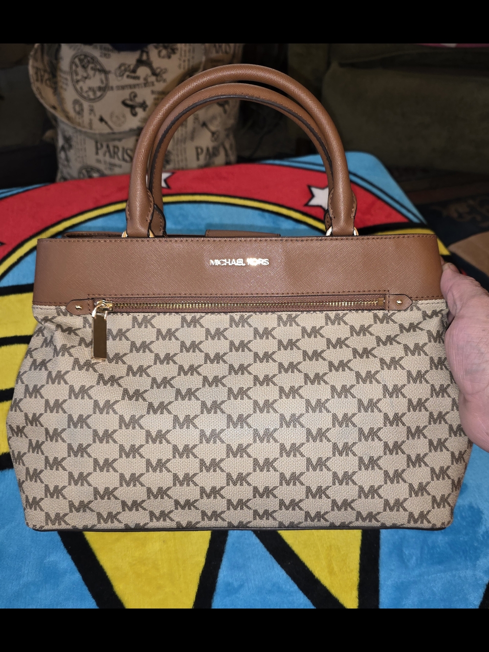 Michael Kors Brown Signature MK Satchel Bag With Adjustable Crossbody Strap